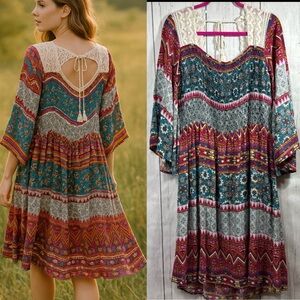 J. Gee Boho Crochet Midi Dress Size 2X Flowy Festival Hippie Cottagecore